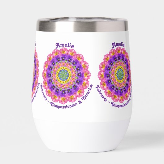 Février Mois de naissance Fleurs Violet Mandala (Arrière)