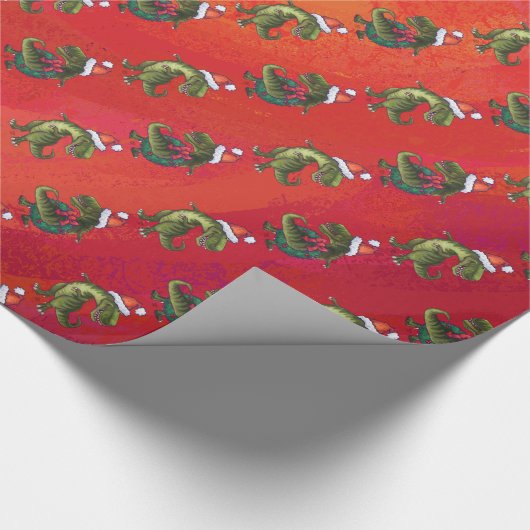 Fextive TRex Dino Pattern on Red Cadeaupapier (Hoek)
