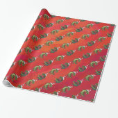 Fextive TRex Dino Pattern on Red Cadeaupapier (Uitgerold)