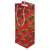 Fextive TRex Dino Pattern on Red Wijn Cadeautas (Achterkant Gekanteld)