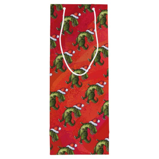 Fextive TRex Dino Pattern on Red Wijn Cadeautas (Achterkant)