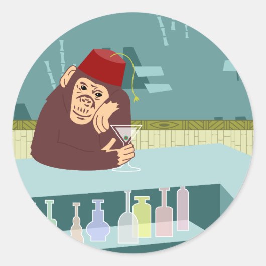Fez Monkey Martini Bar Ronde Sticker (Voorkant)