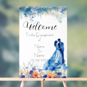 Fiançailles acrylique bleu floral (Neutre)