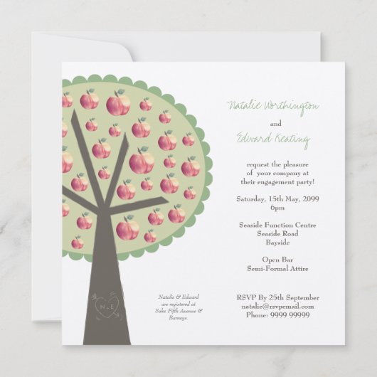 Fiançailles Apple Tree Love Carving Invitation (Dos)