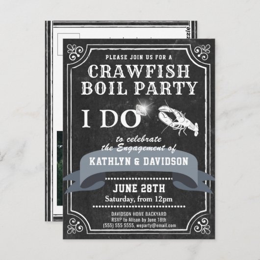 Fiançailles Chalkboard Photo Crawfish Invitation é (Devant / Derrière)