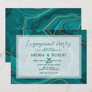 Fiançailles en marbre liquide turquoise invitation