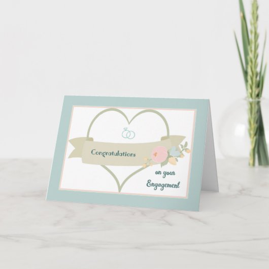 Fiançailles Félicitations Cartes Coeur et anneaux (Devant)