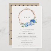 Fiançailles Invitation de couronnes en bois bleu v (Devant / Derrière)