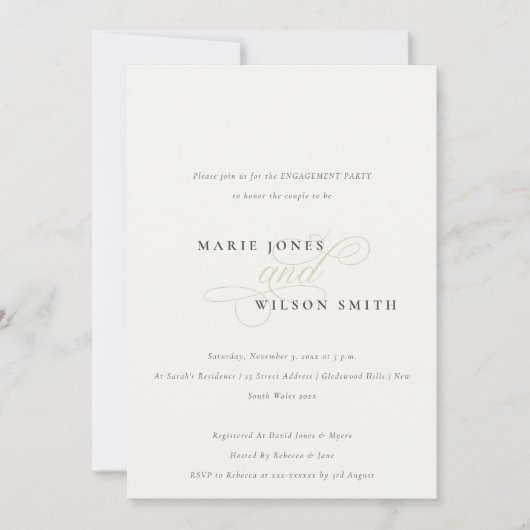 Fiançailles Invitation noir blanc de script simple (Devant)