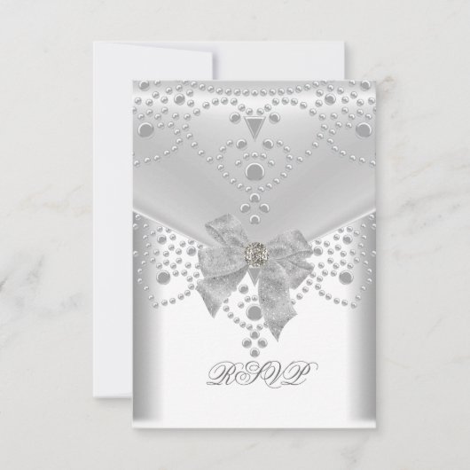 Fiançailles Mariage RSVP Invitation White Silver (Devant)