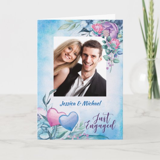 Fiançailles photo officiel Faire-part violet et bl (Devant)