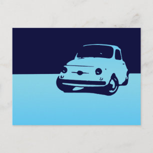 Fiat 500, 1959 - Lt blauw op donker briefkaart