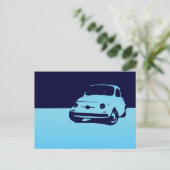Fiat 500, 1959 - Lt blue sur carte postale foncée (Debout devant)