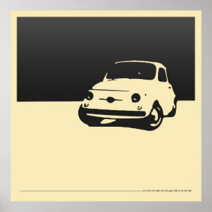 Fiat 500, 1959 - Poster noir de charbon sur crème