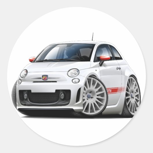 Fiat 500 Abarth White Car Ronde Sticker (Voorkant)