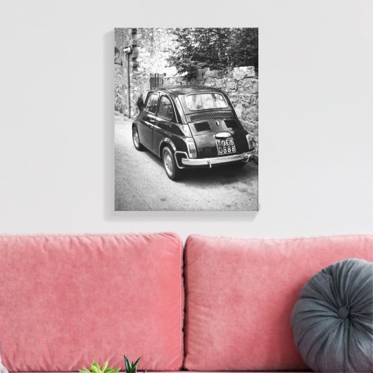 FIAT 500-auto in zwart-wit Canvas Afdruk (Insitu (Woonkamer))