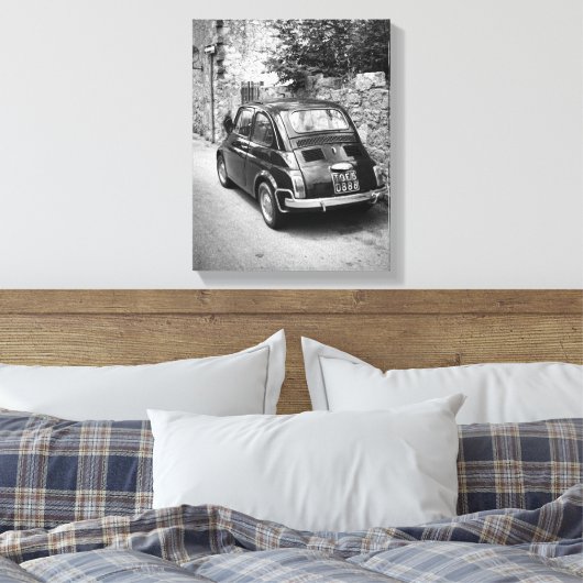 FIAT 500-auto in zwart-wit Canvas Afdruk (Insitu (Slaapkamer))