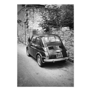 FIAT 500-auto in zwart-wit Foto Afdruk