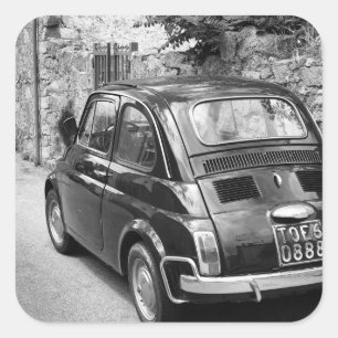 FIAT 500-auto in zwart-wit Vierkante Sticker