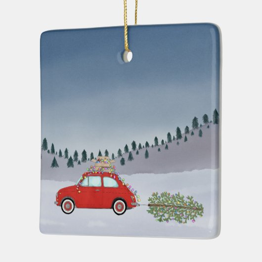 Fiat 500 auto met Kerstboom Aquarel Keramisch Ornament (Links)