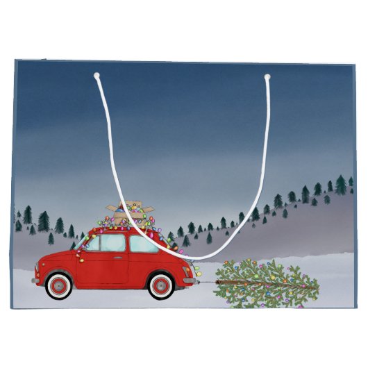 Fiat 500 auto met kerstboom groot cadeauzakje (Achterkant)