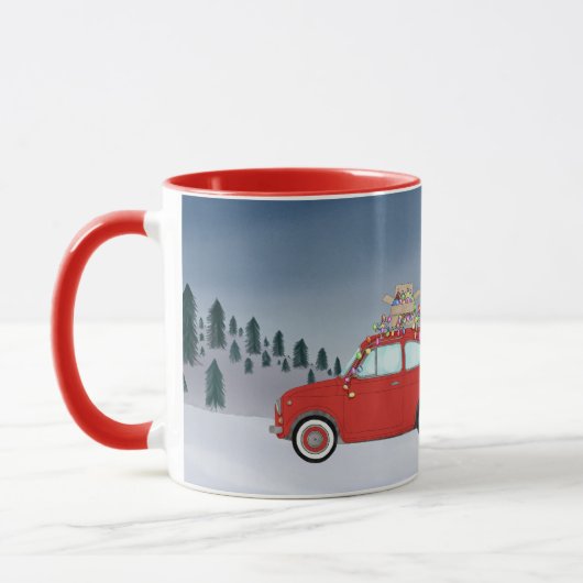 Fiat 500 avec arbre de Noël Café Mug (Gauche)