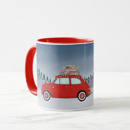 Fiat 500 avec arbre de Noël Café Mug (Devant gauche)