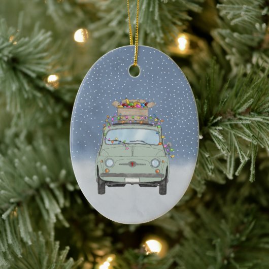 Fiat 500 avec cadeaux de Noël Ornement en céramiqu (Arbre)