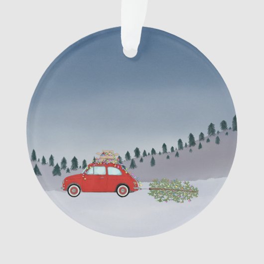 "Fiat 500 avec ornement aquarelle de sapin de Noël (devant)