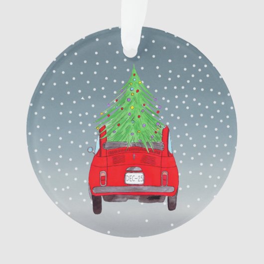 Fiat 500 avec ornement d'aquarelle d'arbre de Noël (devant)