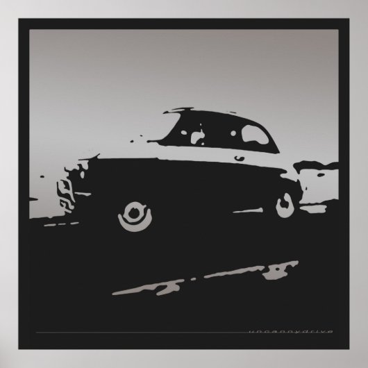 Fiat 500 classic - Argent sur affiche noire (Devant)