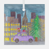 Fiat 500 in de  stad glas ornament (Voorkant)