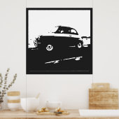 Fiat 500 klassiek - Wit op houtskoolachtergrond Poster (Keuken)