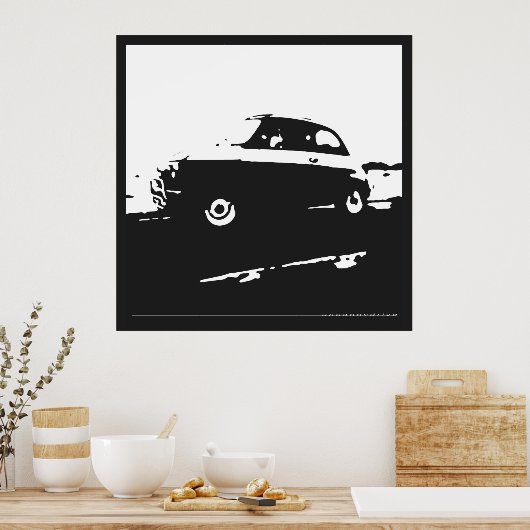 Fiat 500 klassiek - Wit op houtskoolachtergrond Poster (Keuken)