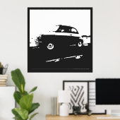 Fiat 500 klassiek - Wit op houtskoolachtergrond Poster (Thuiskantoor)
