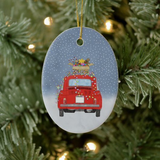 Fiat 500 met kerstcadeaus Keramische kerstbal Keramisch Ornament (Boom)