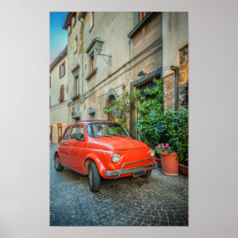 Fiat 500, rood, klassieke Italiaanse auto in Itali Poster
