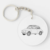 Fiat 500 Topolino Black and White Line Drawing Sleutelhanger (Voorkant)