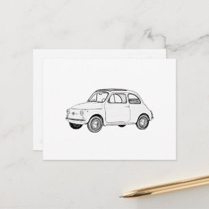 Fiat 500 Topolino Black and White Pencil Tekening Briefkaart