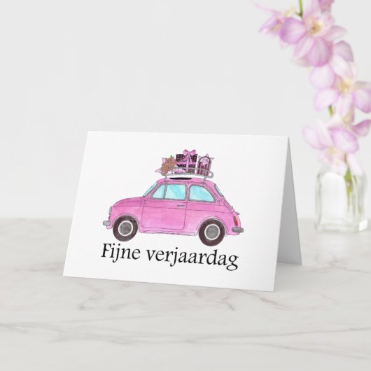 Fiat 500 verjaardags kaart (Orchidee)