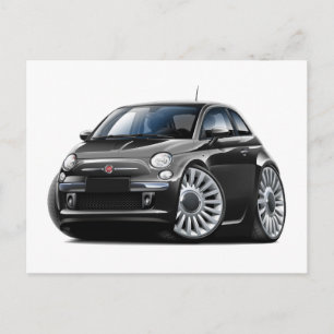 Fiat 500 zwarte auto briefkaart