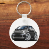 Fiat 500 zwarte auto sleutelhanger (Voorkant)