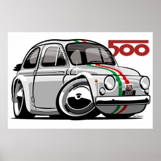 Fiat 500D karikatuur wit Poster