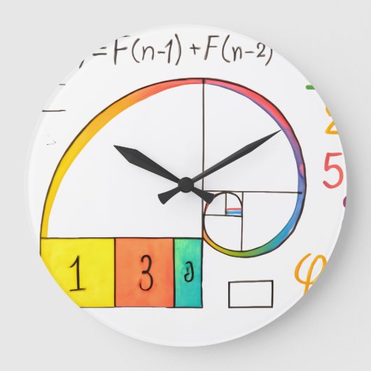 Fibonacci Spirale & Golden Ratio Math Mur Horloge (Recto)