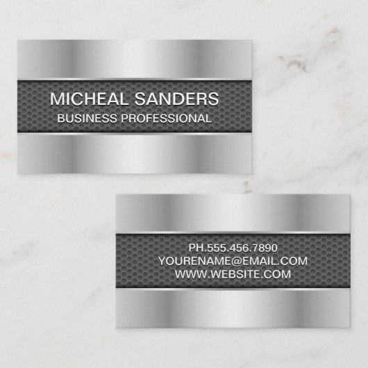 Fibre de carbone noir | Carte de visite métallique (Devant / Derrière)