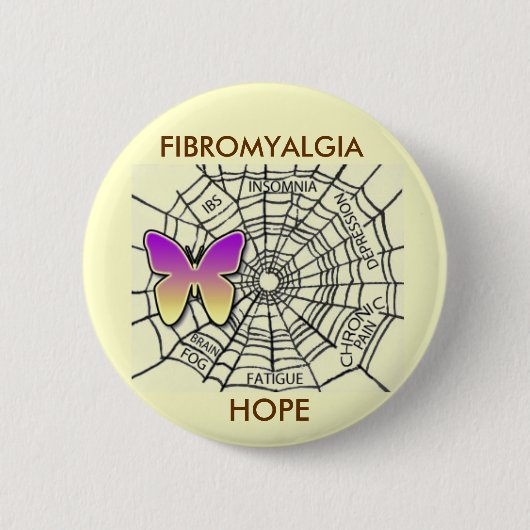 FIBROMYALGIA SPELD VAN GELE HOOP - RONDE BUTTON 5,7 CM (Voorkant)