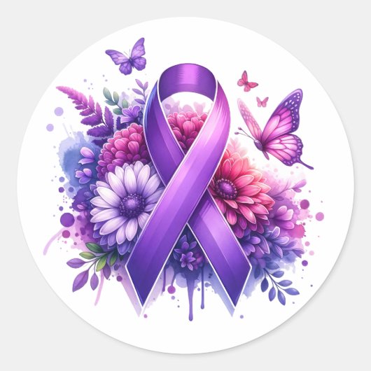 Fibromyalgie Awareness Ribbon Ronde Sticker (Voorkant)
