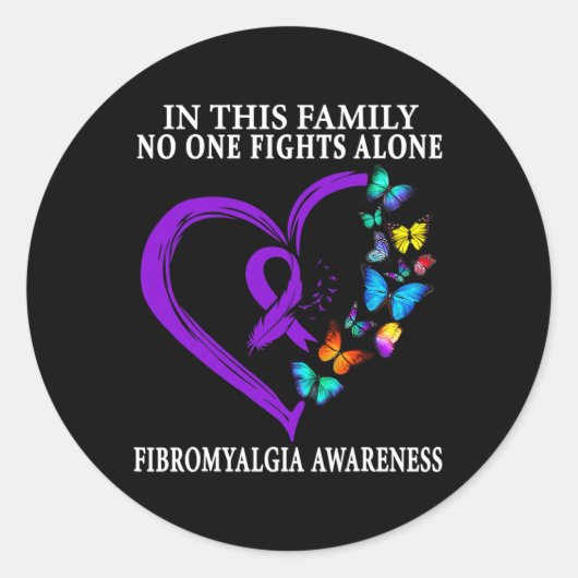 Fibromyalgie Bewustheid Aankomst ondersteunt Paars Ronde Sticker (Voorkant)