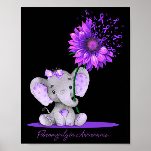 FIBROMYALGIE BEWUSTMAKING Elephant Sunflower Pur Poster
