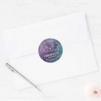 Fibromyalgie bewustzijn vlinderribbon ronde sticker